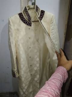 Fresh Sherwani Golden and mahroon Combination