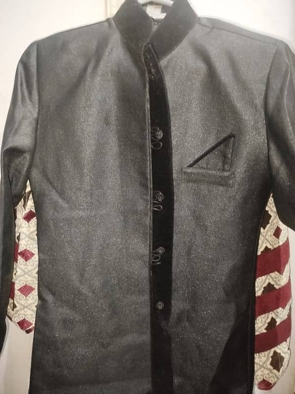 Fresh Black Sherwani with velvet work 1