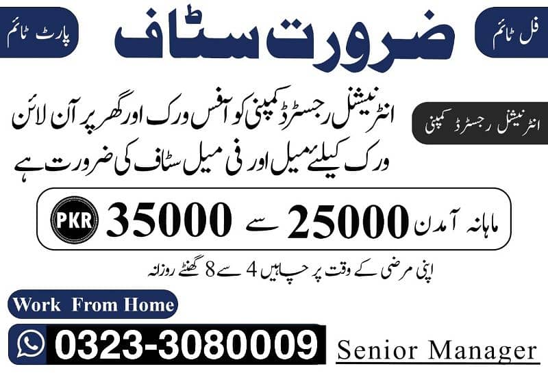 Male female staff required, Matric to Master part time full time 0