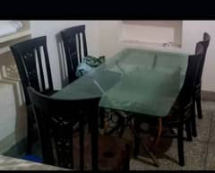 double glass dining table with strong wooden 5 chairs 0