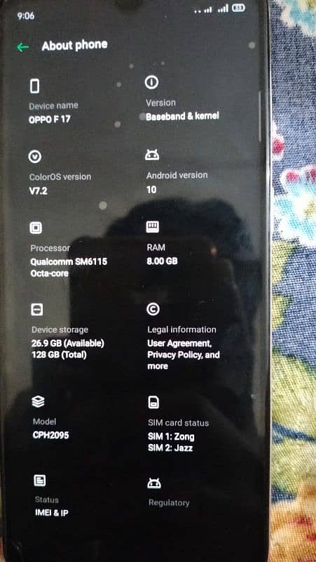 oppo F17 8 / 128 all ok 10 by 10 condition w 5