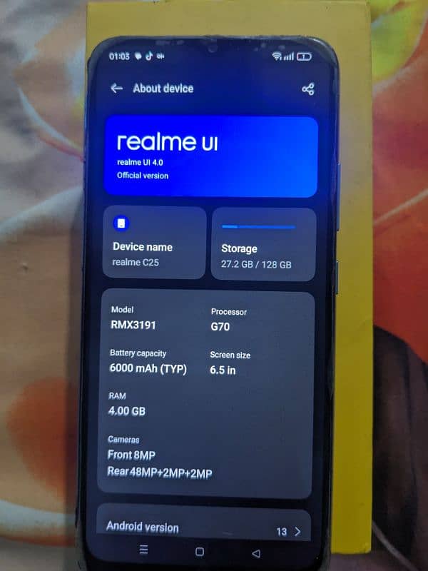 Realme C25 10/8 condition box hai 4GB Ram 128 GB storage 5