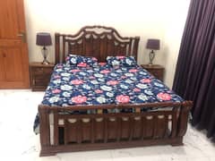 king size shesham bed with side tables and 10 inches mattress