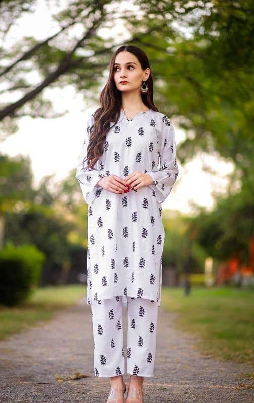 !! 2 PCs Women's stitched linen printed suits 1