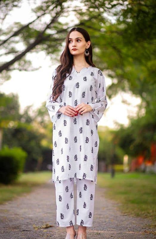 !! 2 PCs Women's stitched linen printed suits 4