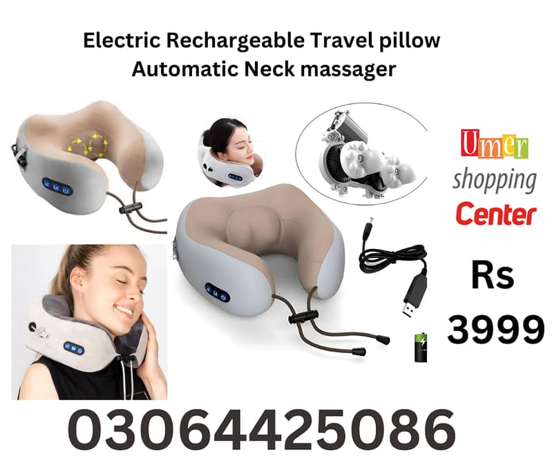 Electric Rechargeable Travel Neck pillow Automatic massager 0