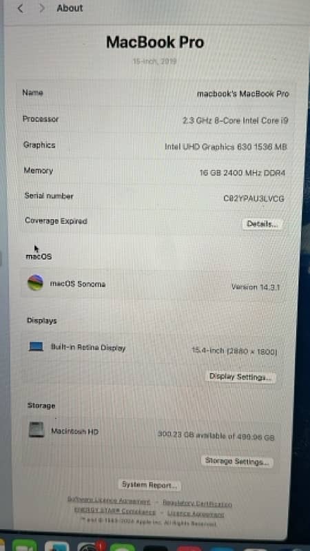 Macbook pro 15inch corei9 2019 9