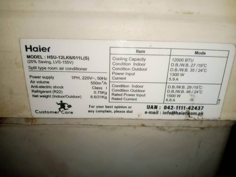 Split Haier ac 1 ton 1