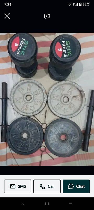 4 kg fix dumbbells pear 5 kg 4  plates metal and 1pear  dumbelrod clip 1