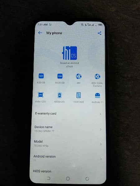 Tecno spark 7T 4+4gb/ 64gb.  6000MAH Btry 9