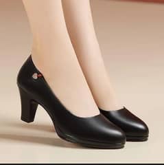 woman Classic Black Pu Leather heel pumps