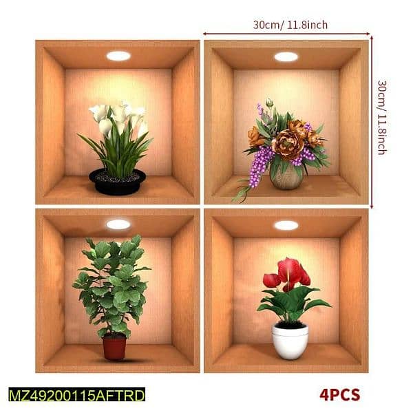 4pcs wall decor 3D sticker removable 1