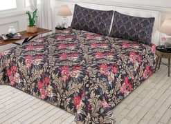 3 PCs Cotton printed King Size bedsheet with pillow covers