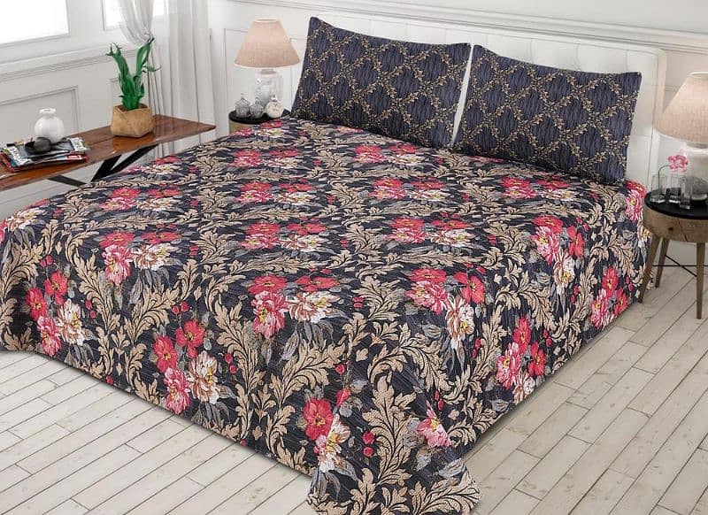 3 PCs Cotton printed King Size bedsheet with pillow covers 0