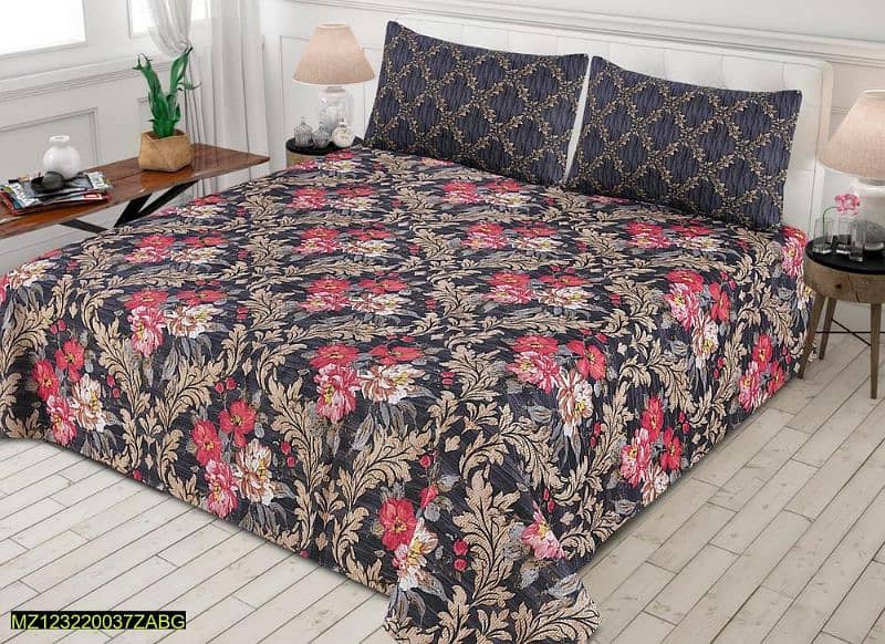 3 PCs Cotton printed King Size bedsheet with pillow covers 1