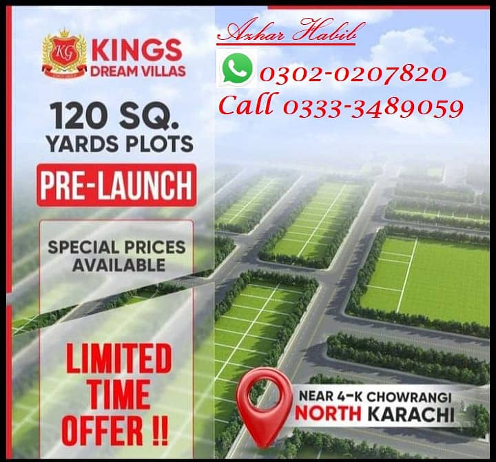 120 yard King Dream Plots & Villas, Surjani Town near 4K Chowrangi 3