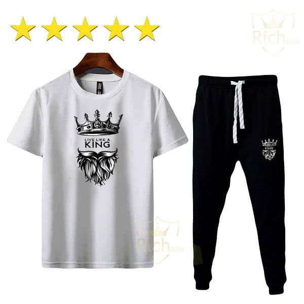 2 Pcs Men's Cotton Jersey Printed Track Suit 4