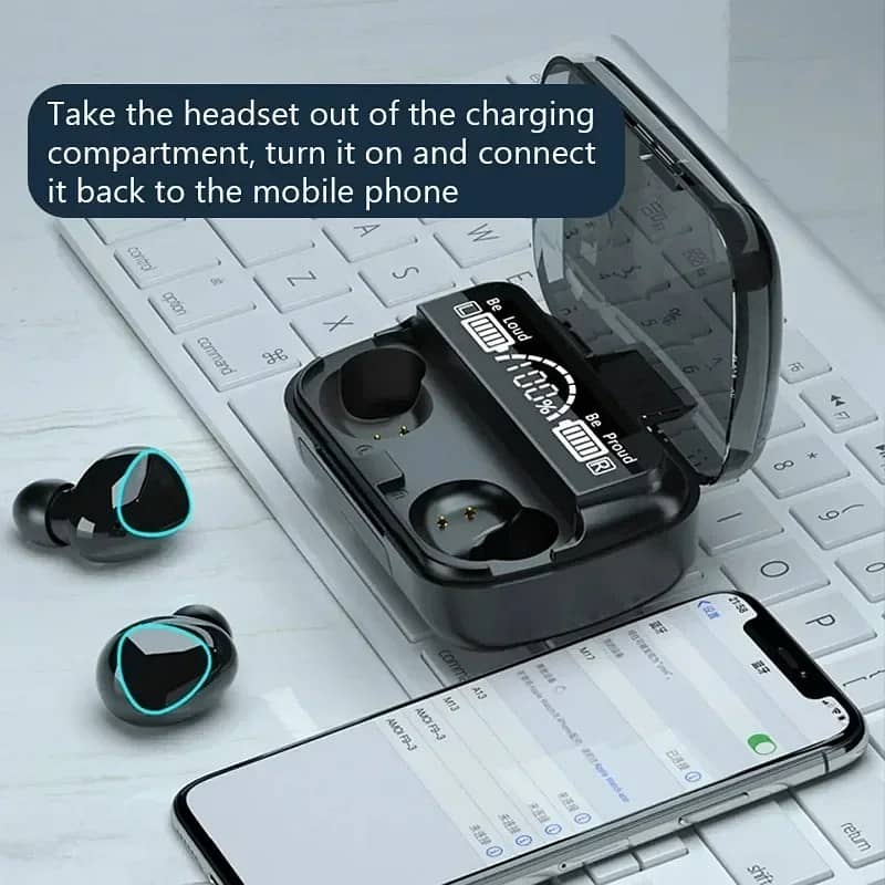 Bluetooth Earbuds, Wriless Earphone with Power Bank Black By M10 2