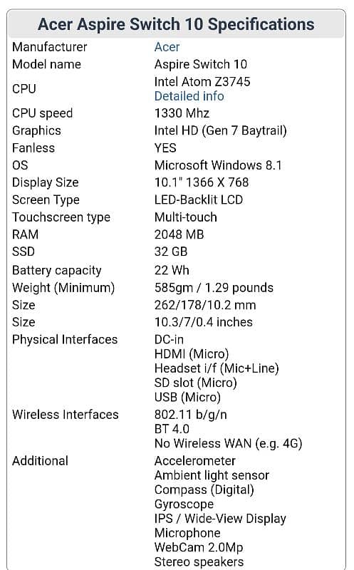 Acer switch 10 3