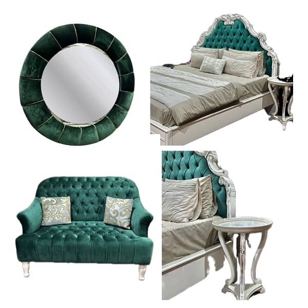 Modern style wooden bedroom set in emerald green 3