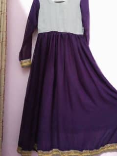 Elegant Purple and Grey Long Frock with Embellished Borders