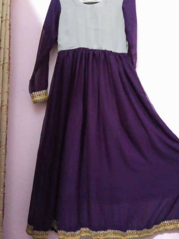 Elegant Purple and Grey Long Frock with Embellished Borders 0