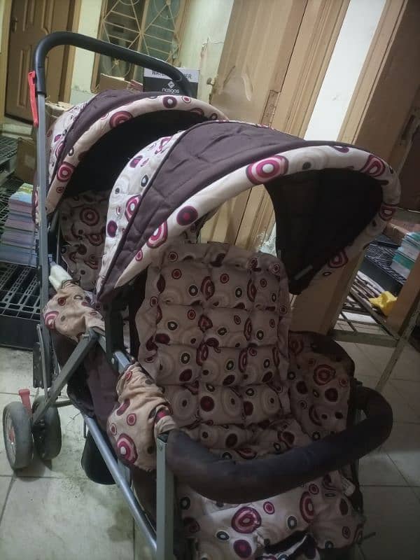 twin pram . double seat front back for 2 kids available 5