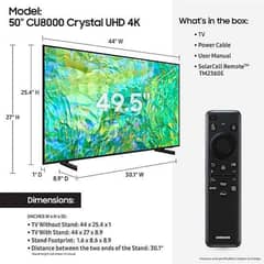 Samsung Smart TV 50" Crystal UHD 4K CU8000 Black Color Original