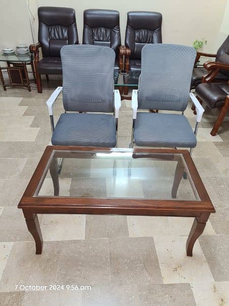 Two fancy imported chairs along with Sheesham/Glass table 2X4 ft. 2