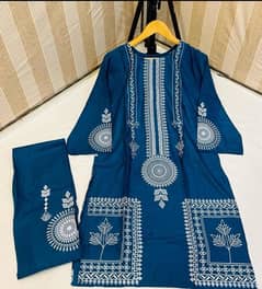 2 Pcs Women’s Stitched Linen Block Printed Suite