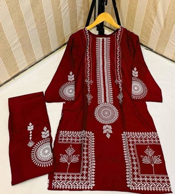 2 Pcs Women’s Stitched Linen Block Printed Suite 2