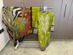 green embroidered formal silk dupatta full suit 0