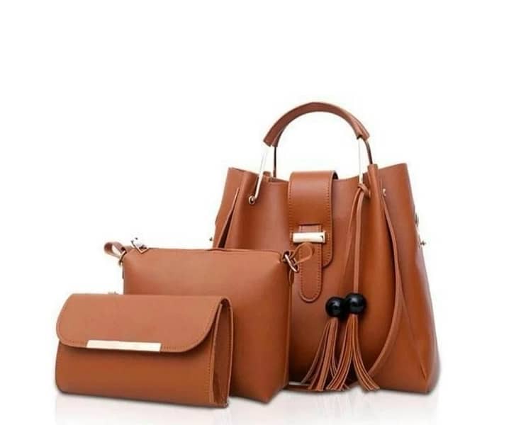 3 pcs leather women solid colour bags 3