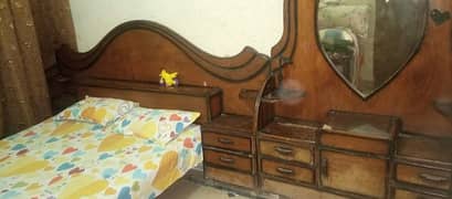 wooden bed dressing table and showcase for sale