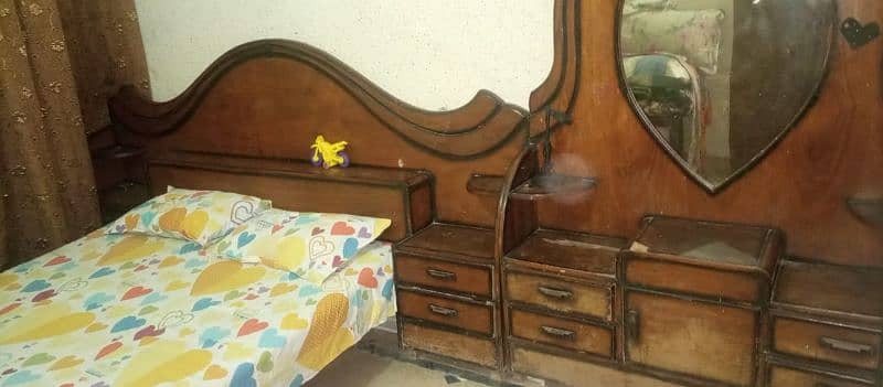 wooden bed dressing table and showcase for sale 0