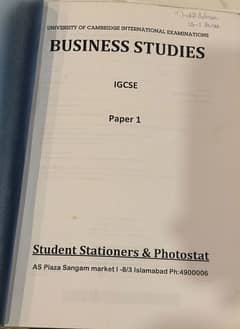 Business Studies igcse Past paper 1