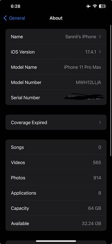 iPhone 11 Pro Max LLA modal battery health 84 64 GB 3