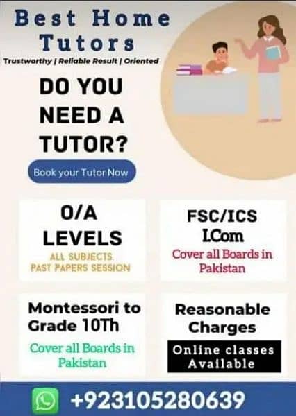 HOME TUTORS AND ONLINE TUTORS AVAILABLE 0