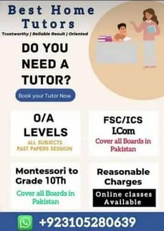 HOME TUTORS AND ONLINE TUTORS AVAILABLE