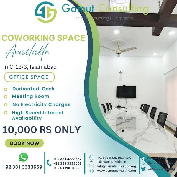 Coworking Space Available in G/13 for 10000 Only 0