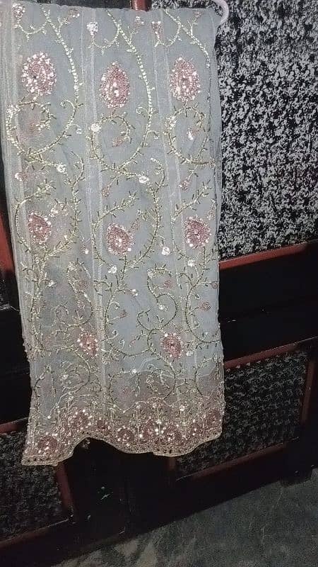 Full embroidery Net frok with sharara and net embroidery dupatta 2