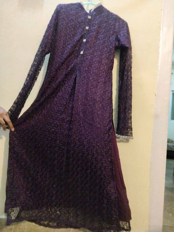 net high neck frock in purple 3 piece 0