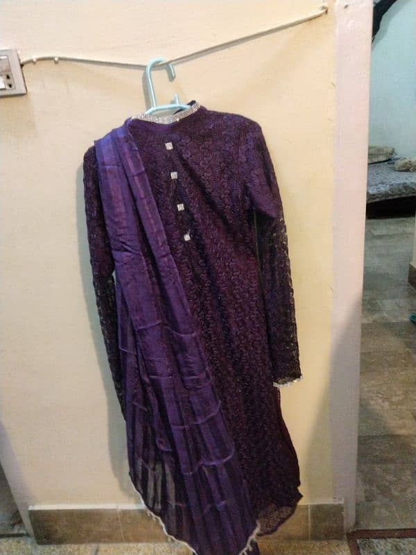 net high neck frock in purple 3 piece 1