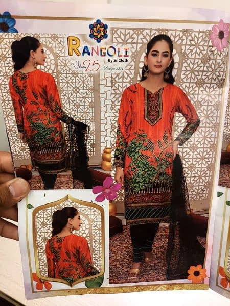 SALE 50% 3 Pcs Printed Women Unstitched suit. 1