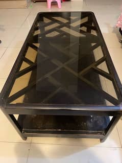 wooden Center table, with glass top