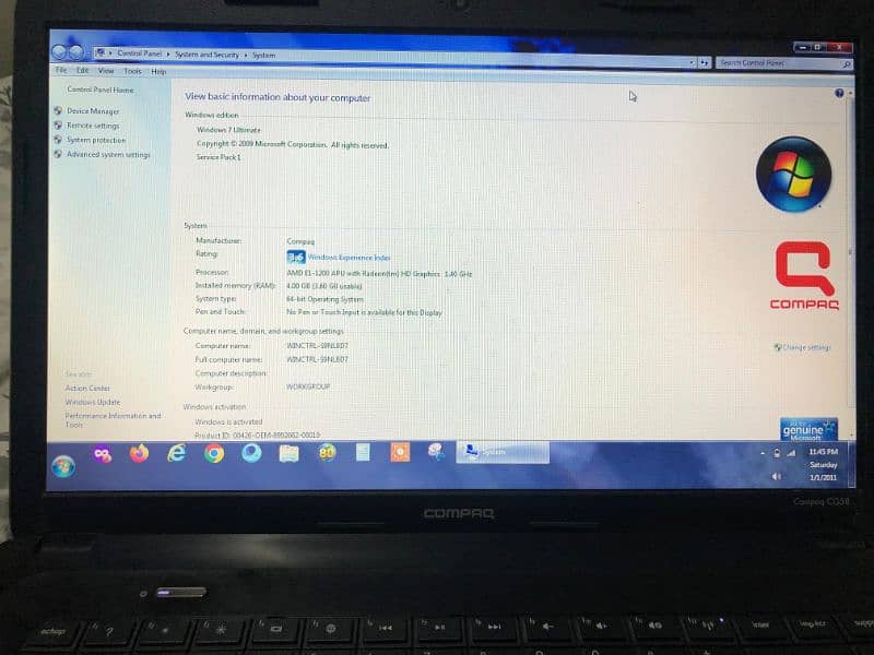 Compaq laptop 4 GB ram 470gb harddisk 2