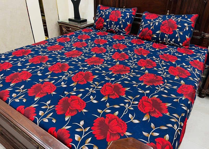 3, Pcs Cotton Printed Double Bedsheet 0