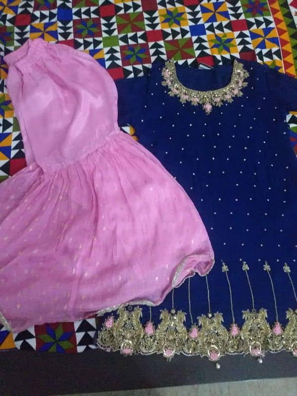 ready to wear blue frock with pink paplum nd blue dupta 2