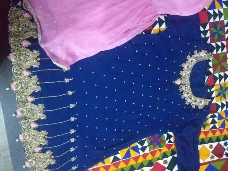 ready to wear blue frock with pink paplum nd blue dupta 4