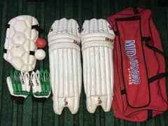 Cricket bag + pads + 1 thigh + gloves + 2 synthetic ball